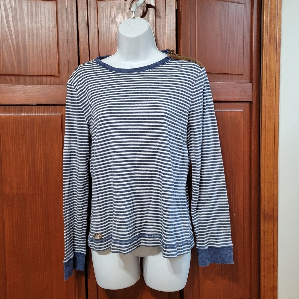 Lauren Ralph Lauren Suede Patches Zipper Detail Striped Top nautical | Size XL